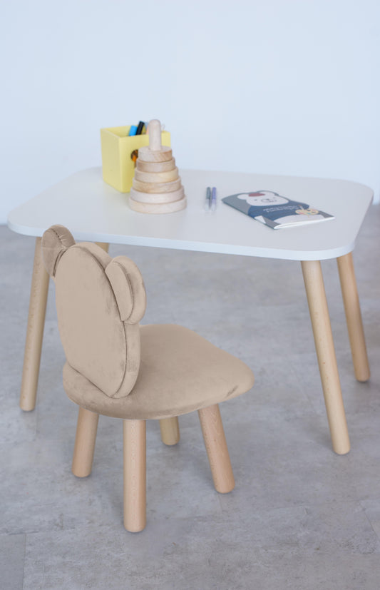 Furniture set: rectangular table without drawer and chair Bear, 5-7 years old, 115-125 cm, Latte