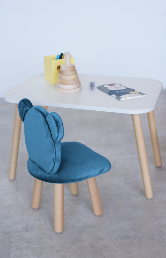 Furniture set: rectangular table without drawer and chair Bear, 5-7 years old, 115-125 cm, Denim