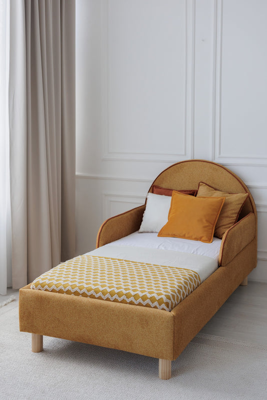 Children's bed Moon, size 80x190 cm, with protective side, Textured Mustard