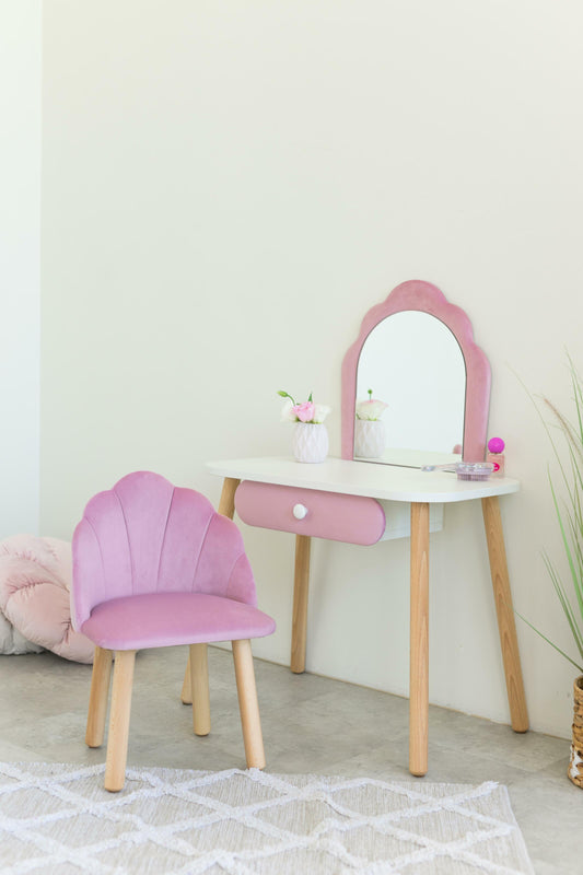 Furniture set: children's dressing table Ariel and armchair Seashell, 3-5 years old, 105-115 cm, Soft pink