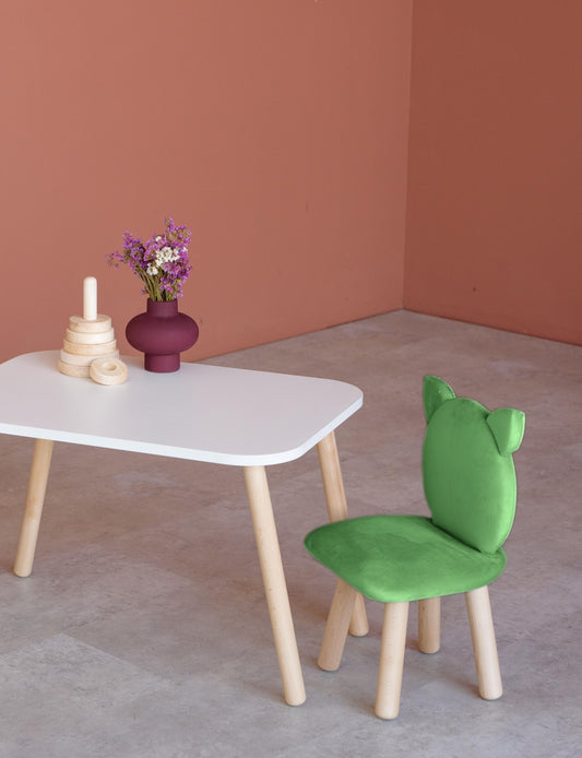 Furniture set: rectangular table without drawer and chair Cat, 5-7 years old, 115-125 cm, Green
