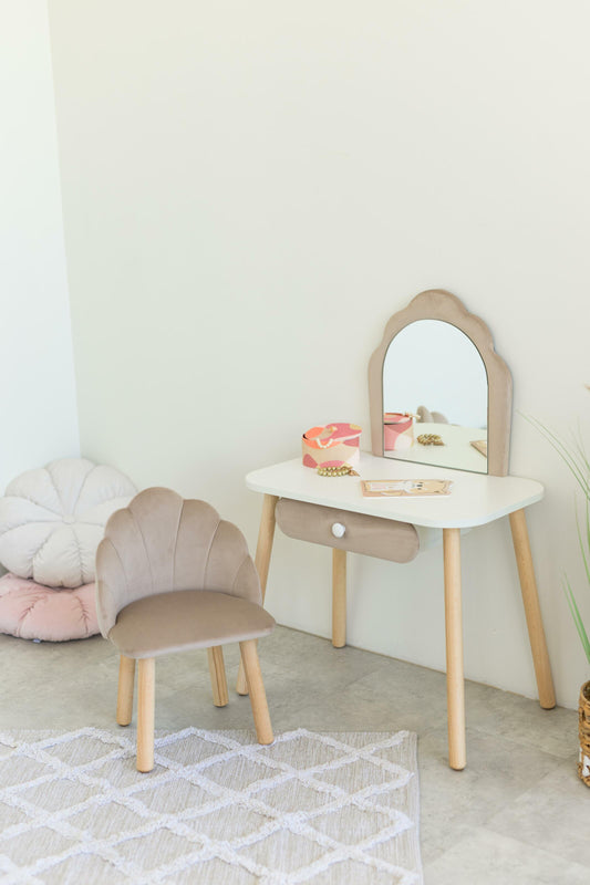 Furniture set: children's dressing table Ariel and armchair Seashell, 2-4 years old, 90-105 cm, Latte