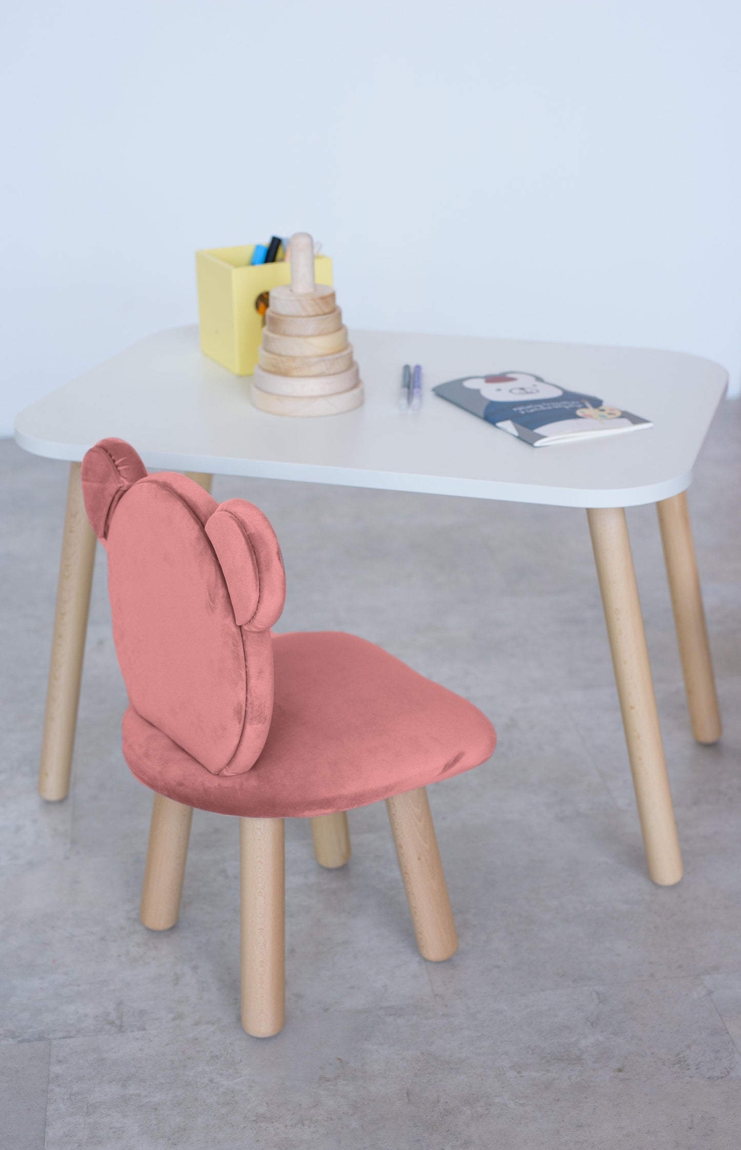 Furniture set: rectangular table without drawer and chair Bear, 3-5 years old, 105-115 cm, Pink