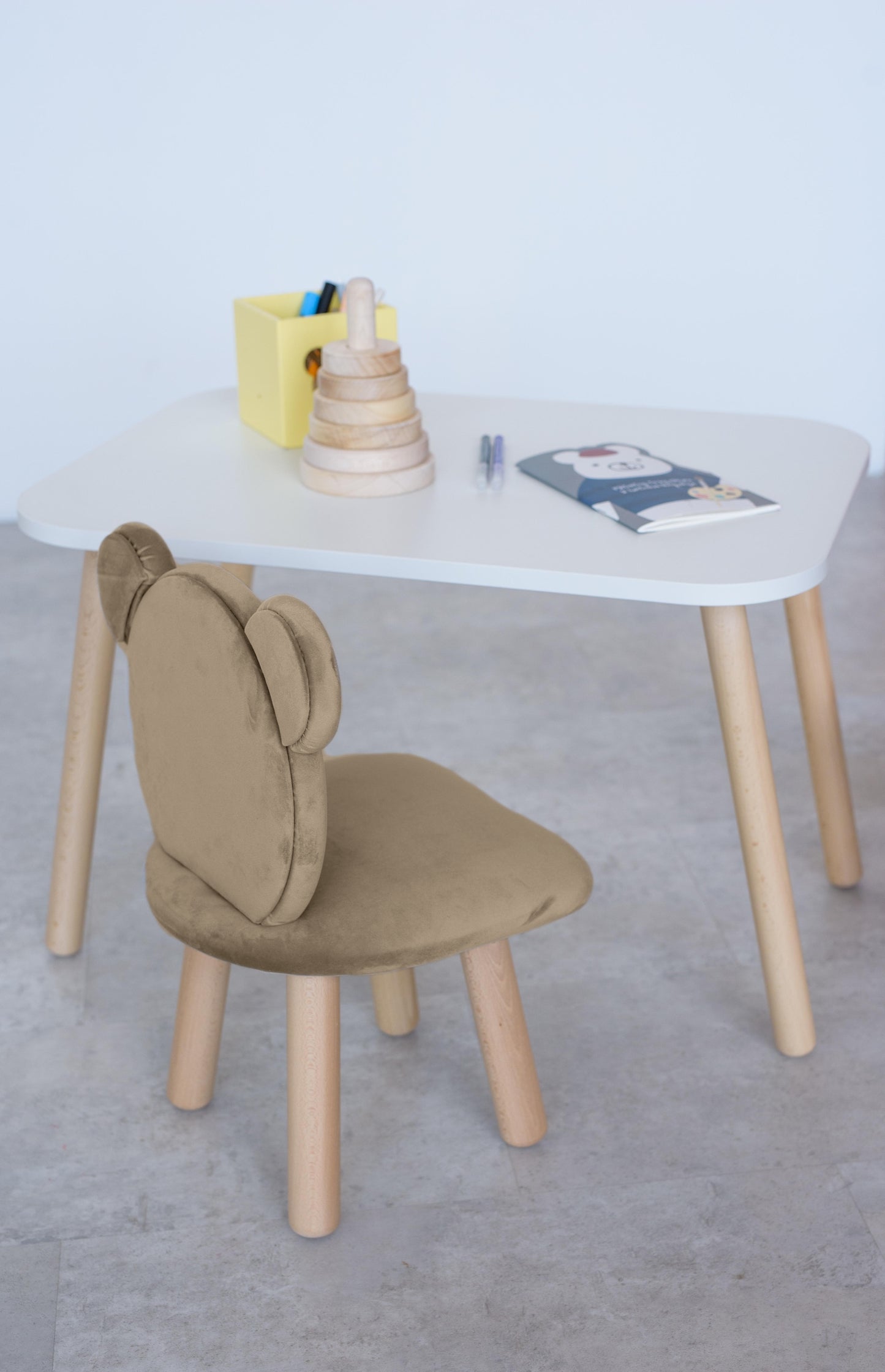 Furniture set: rectangular table without drawer and chair Bear, 5-7 years old, 115-125 cm, Beige