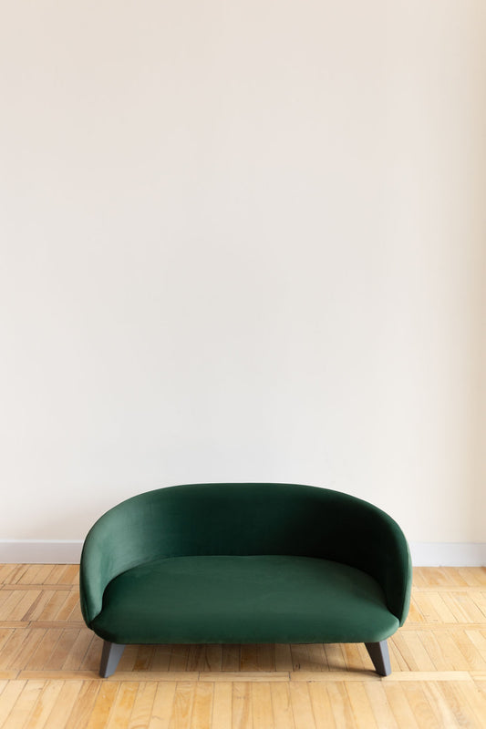 Pet sofa for dogs and cats, size M, Dark Green, white legs