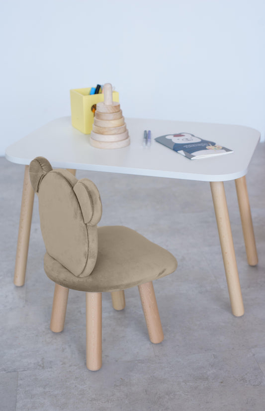 Furniture set: rectangular table without drawer and chair Bear, 5-7 years old, 115-125 cm, Cappuccino