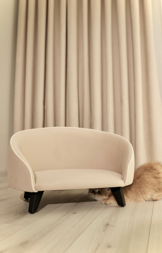 Pet sofa for dogs and cats, size S, Light Beige with Milk Trim