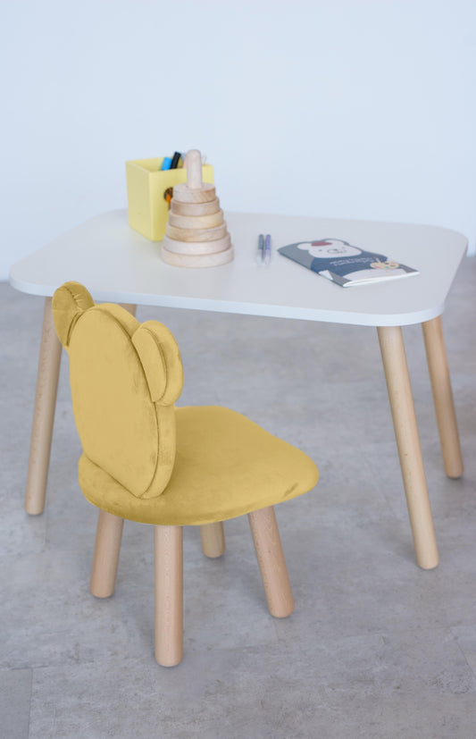 Furniture set: rectangular table without drawer and chair Bear, 5-7 years old, 115-125 cm, Yellow