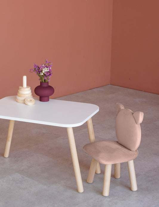 Furniture set: rectangular table without drawer and chair Cat, 5-7 years old, 115-125 cm, Powdered
