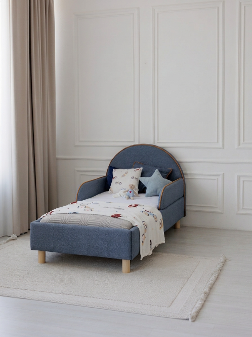 Children's bed Moon, size 90x190 cm, with protective side, Textured Denim
