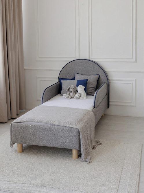 Children's bed Moon, size 90x190 cm, with protective side, Textured Grey