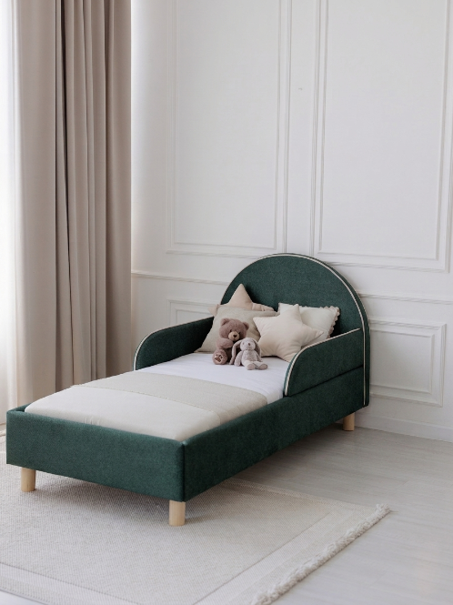 Children's bed Moon, size 80x200 cm, with protective side, Textured Emerald