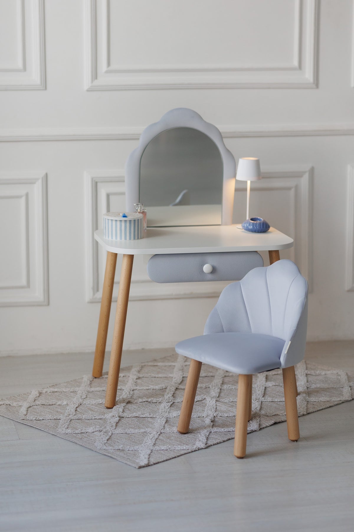 Meubelset: kinderkaptafel Ariel en fauteuil Schelp, 2-4 jaar, 90-105 cm, Zachtblauw