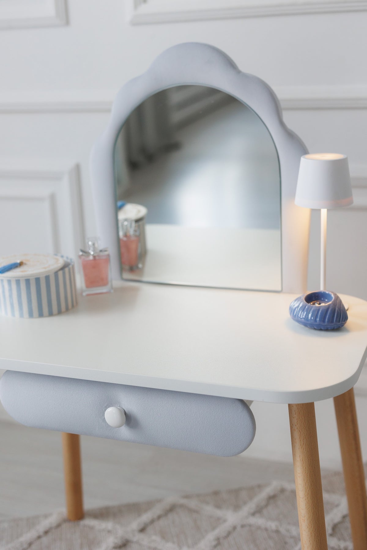 Meubelset: kinderkaptafel Ariel en fauteuil Schelp, 3-5 jaar, 105-115 cm, Zachtblauw — aanzicht 9