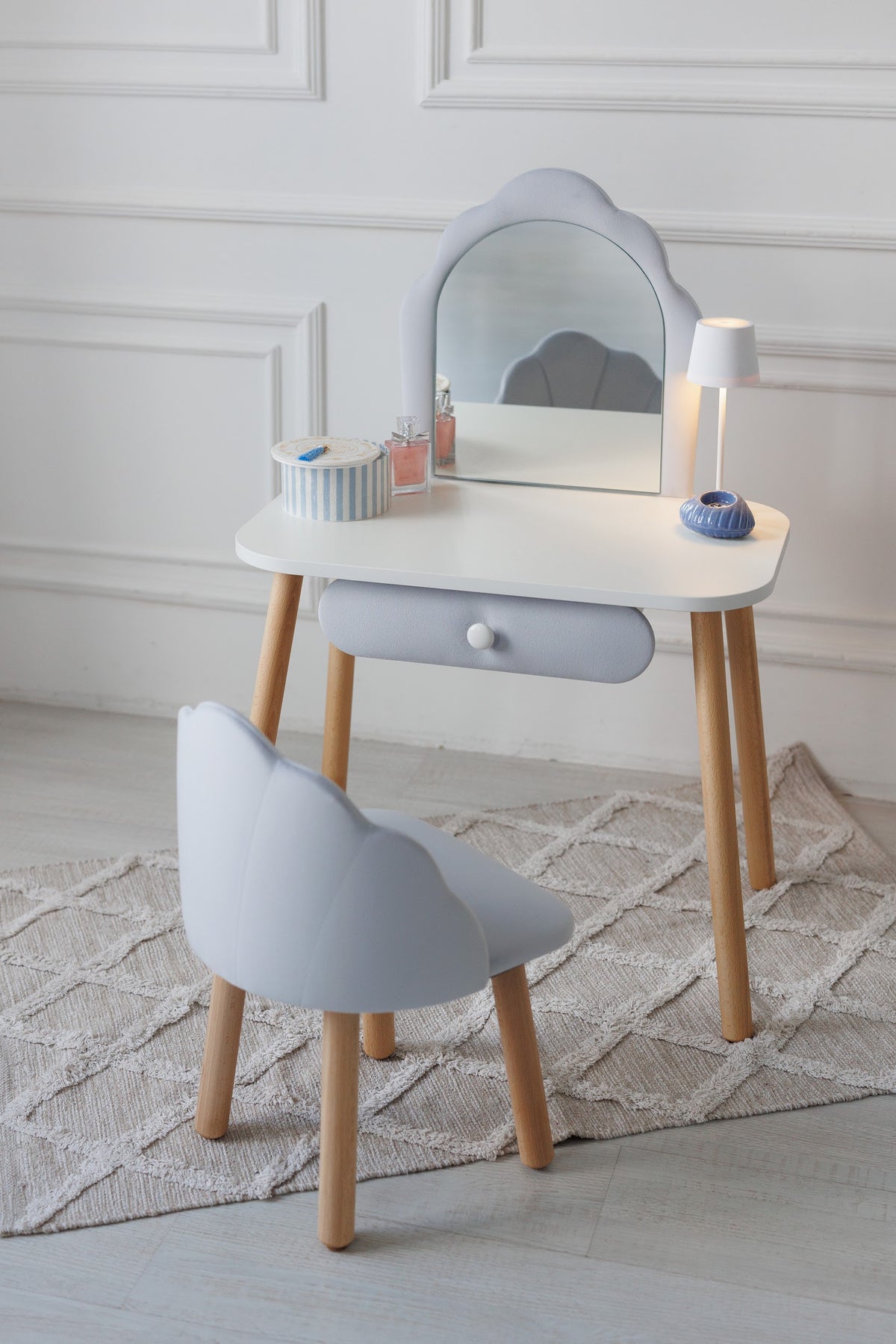 Meubelset: kinderkaptafel Ariel en fauteuil Schelp, 3-5 jaar, 105-115 cm, Zachtblauw — aanzicht 10