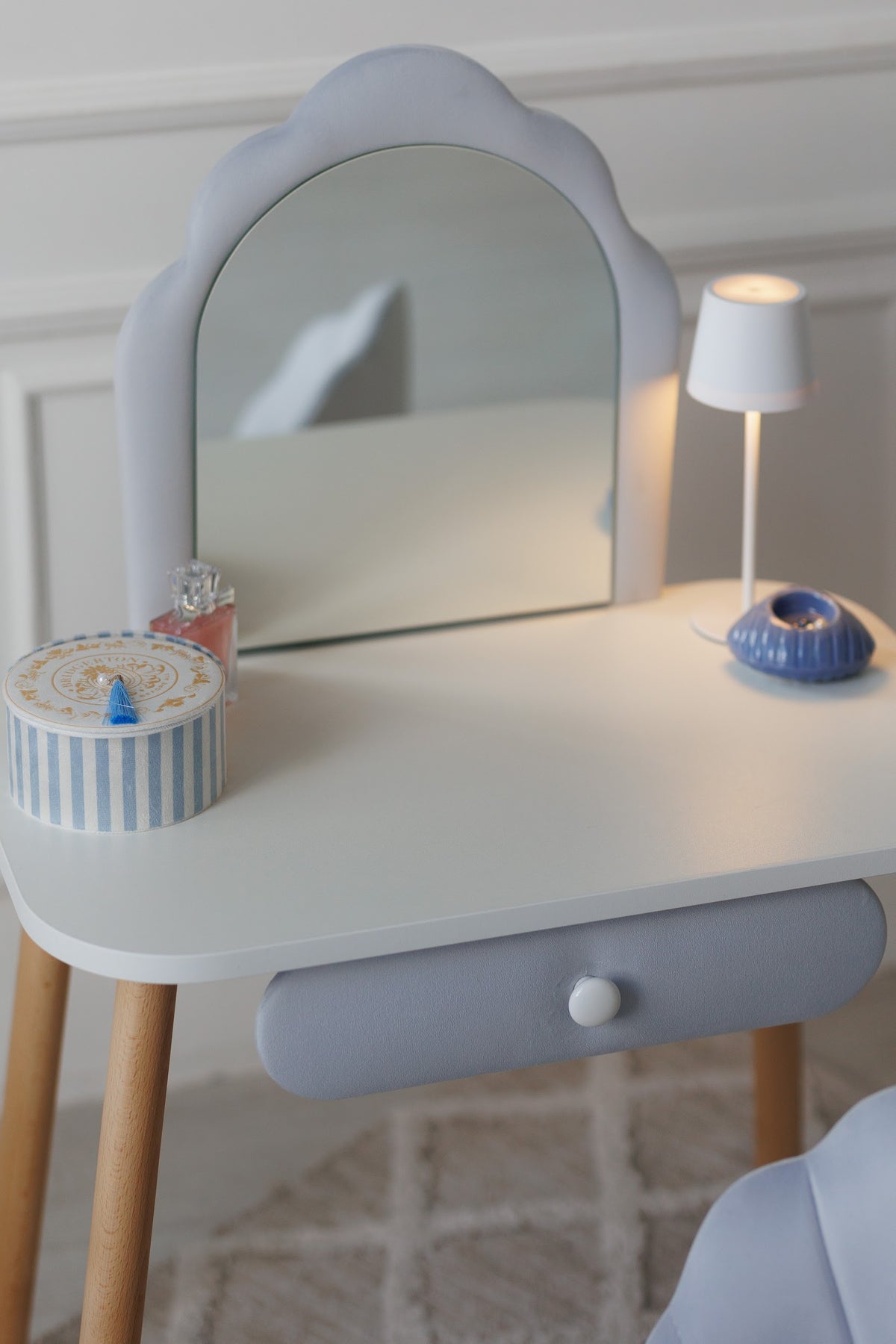 Meubelset: kinderkaptafel Ariel en fauteuil Schelp, 3-5 jaar, 105-115 cm, Zachtblauw — aanzicht 17