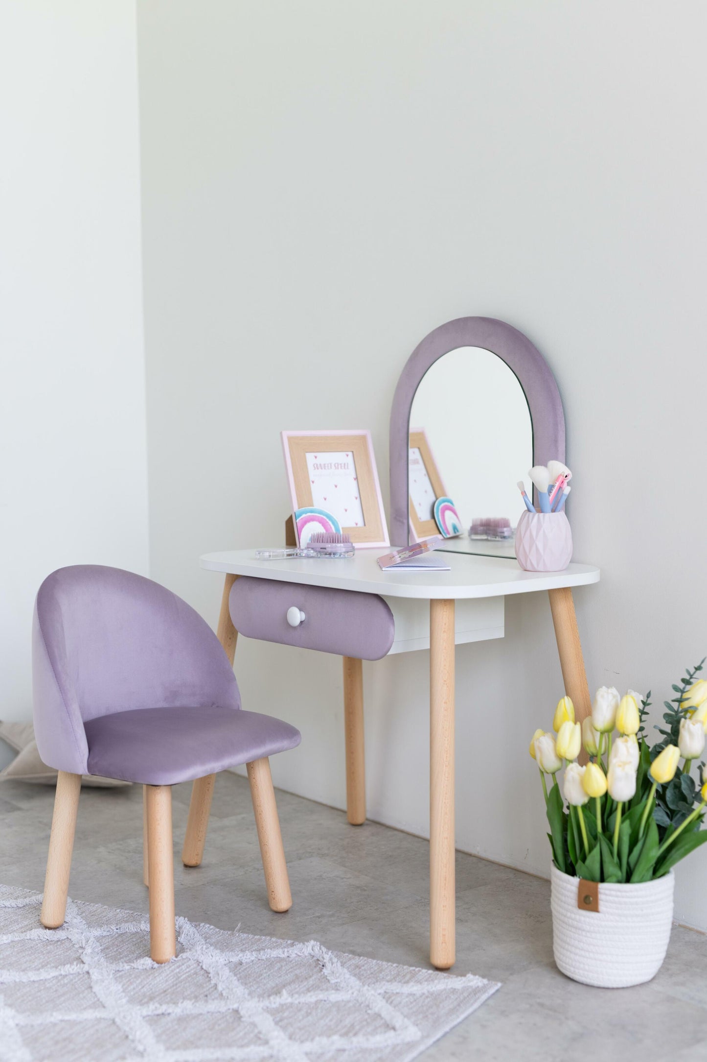 Furniture set: children's dressing table without bow and armchair, 3-5 years old, 105-115 cm, Lilac