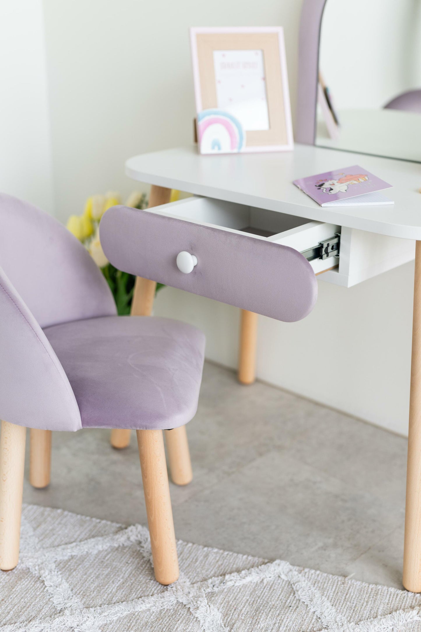 Furniture set: children's dressing table without bow and armchair, 3-5 years old, 105-115 cm, Lilac