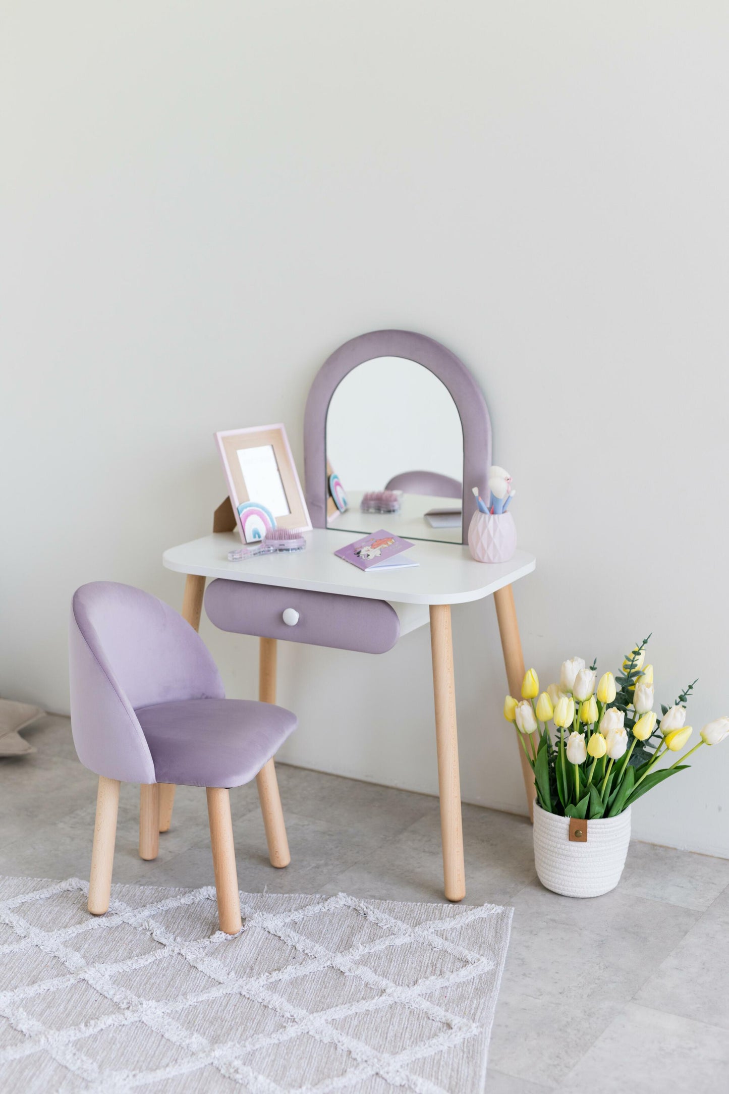 Furniture set: children's dressing table without bow and armchair, 3-5 years old, 105-115 cm, Lilac