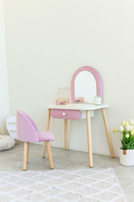 Furniture set: children's dressing table without bow and armchair, 3-5 years old, 105-115 cm, Soft pink