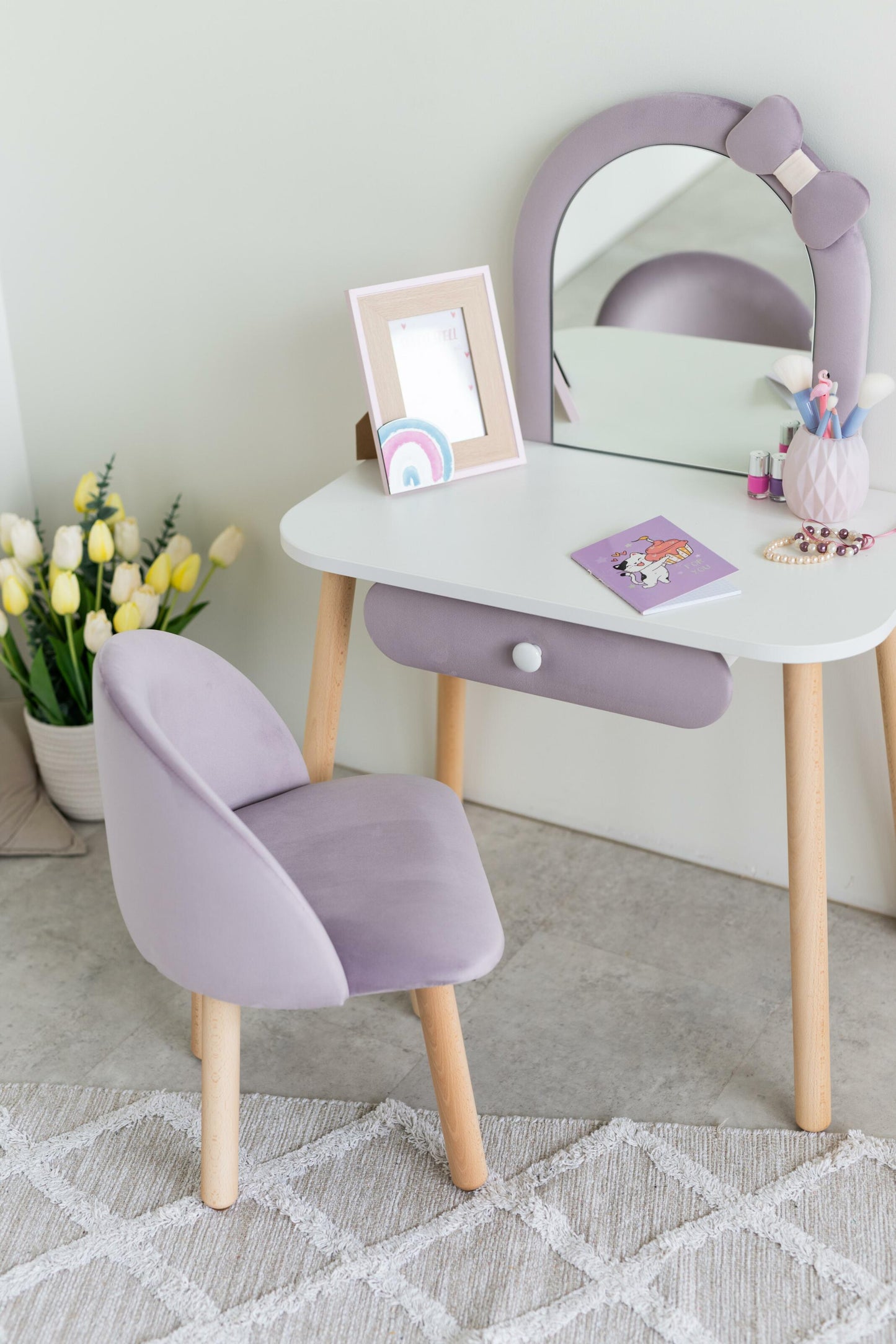 Furniture set: children's dressing table with a bow and armchair, 3-5 years old, 105-115 cm, Lilac