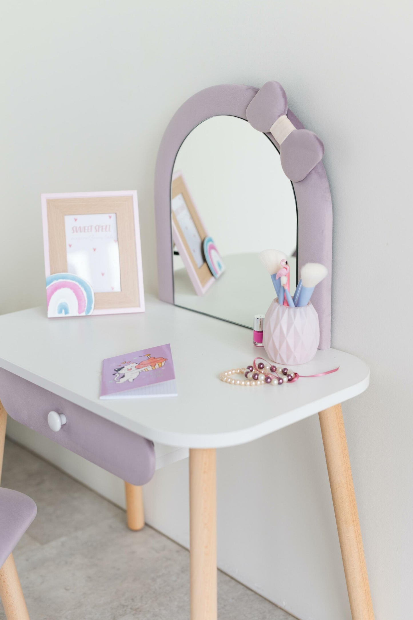 Furniture set: children's dressing table with a bow and armchair, 3-5 years old, 105-115 cm, Lilac
