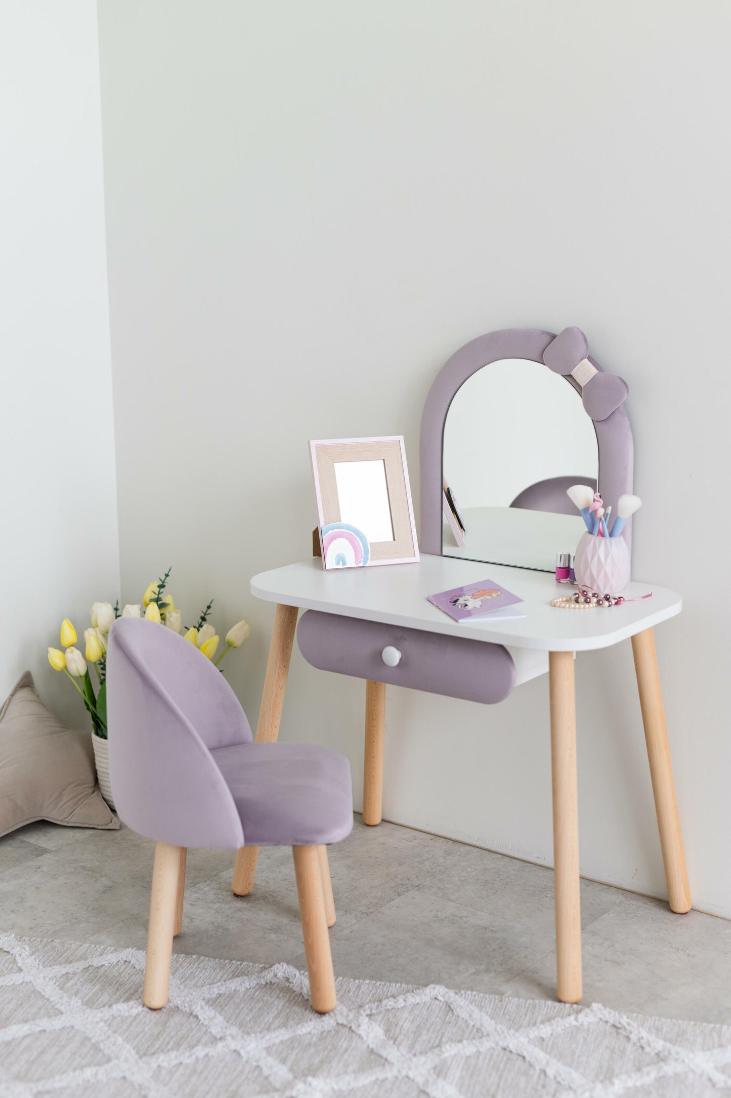 Furniture set: children's dressing table with a bow and armchair, 5-7 years old, 115-125 cm, Lilac