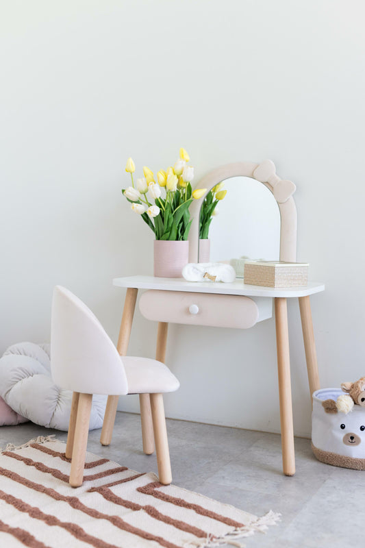Furniture set: children's dressing table with a bow and armchair, 5-7 years old, 115-125 cm, Milk
