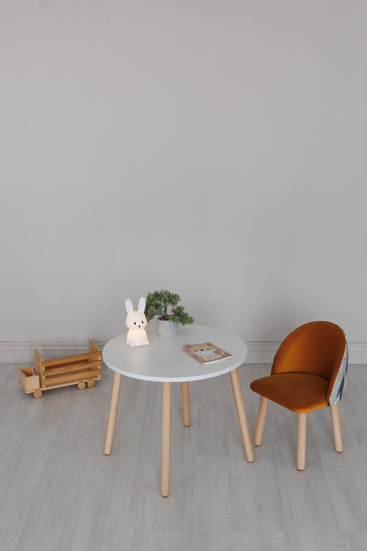 Furniture set: table without drawer and armchair Flora, 5-7 years old, 115-125 cm, Brown and red