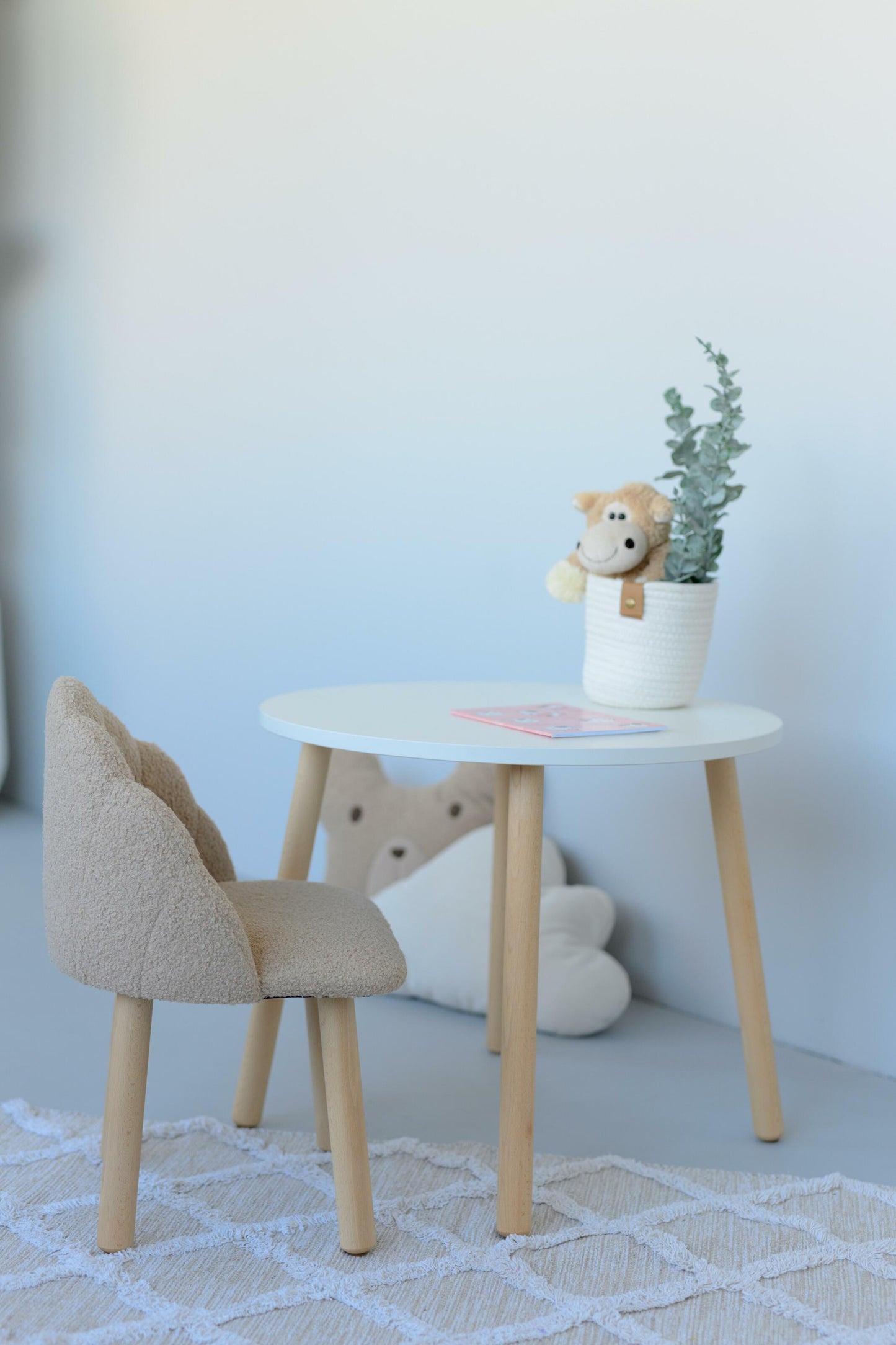 Furniture set: table without drawer and armchair Seashell, 3-5 years old, 105-115 cm, Bukle Beige Dark