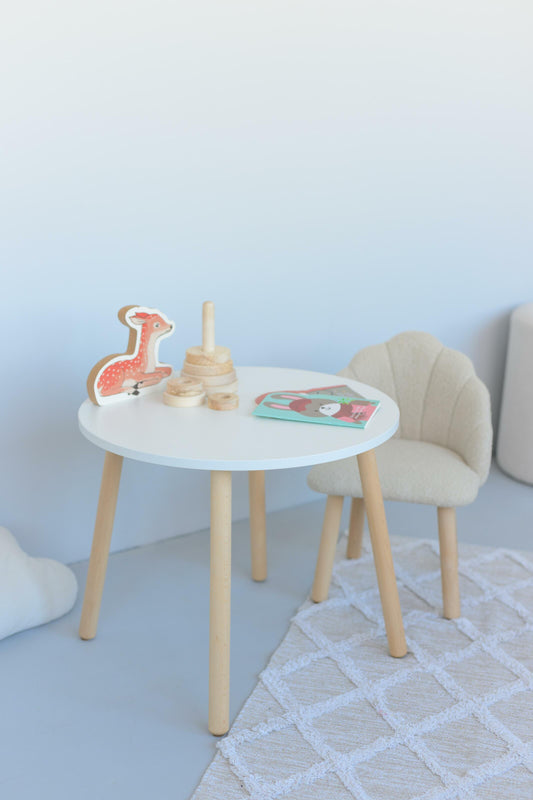 Furniture set: table without drawer and armchair Seashell, 5-7 years old, 115-125 cm, Bukle Beige Light
