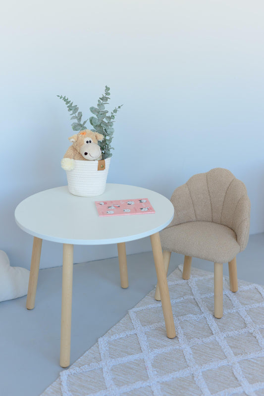 Furniture set: table without drawer and armchair Seashell, 5-7 years old, 115-125 cm, Bukle Beige Dark