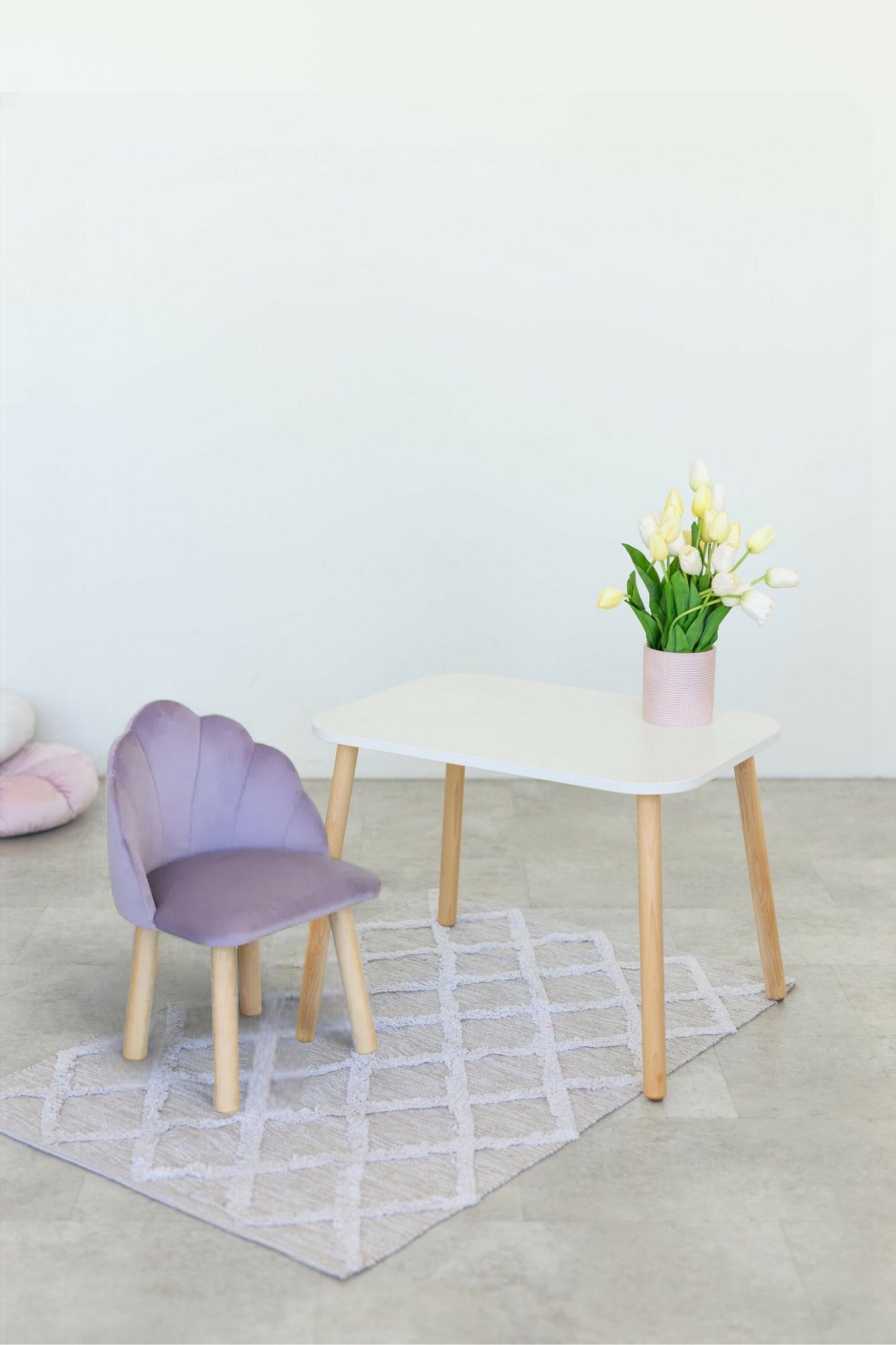 Furniture set: rectangular table without drawer and armchair Seashell, 2-4 years old, 90-105 cm, Lilac