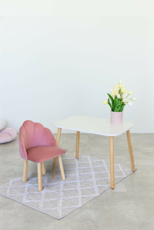 Furniture set: rectangular table without drawer and armchair Seashell, 3-5 years old, 105-115 cm, Pink