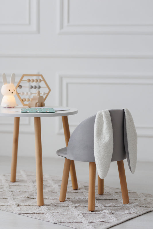 Zestaw mebli: stół bez szuflady i fotel Królik, 2-4 lata, 90-105 cm, Szary