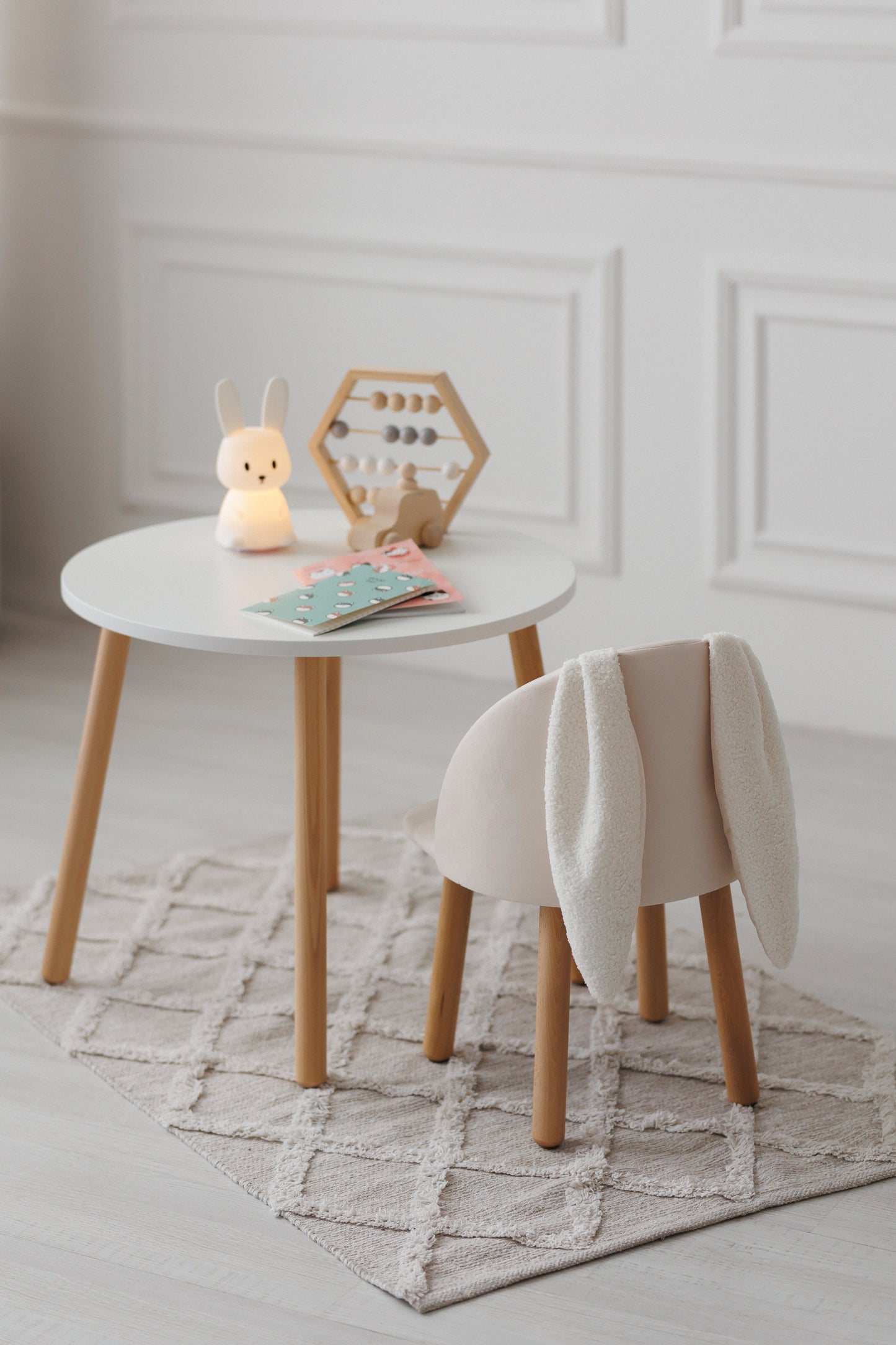 Furniture set: table without drawer and armchair Bunny, 3-5 years old, 105-115 cm, Milk