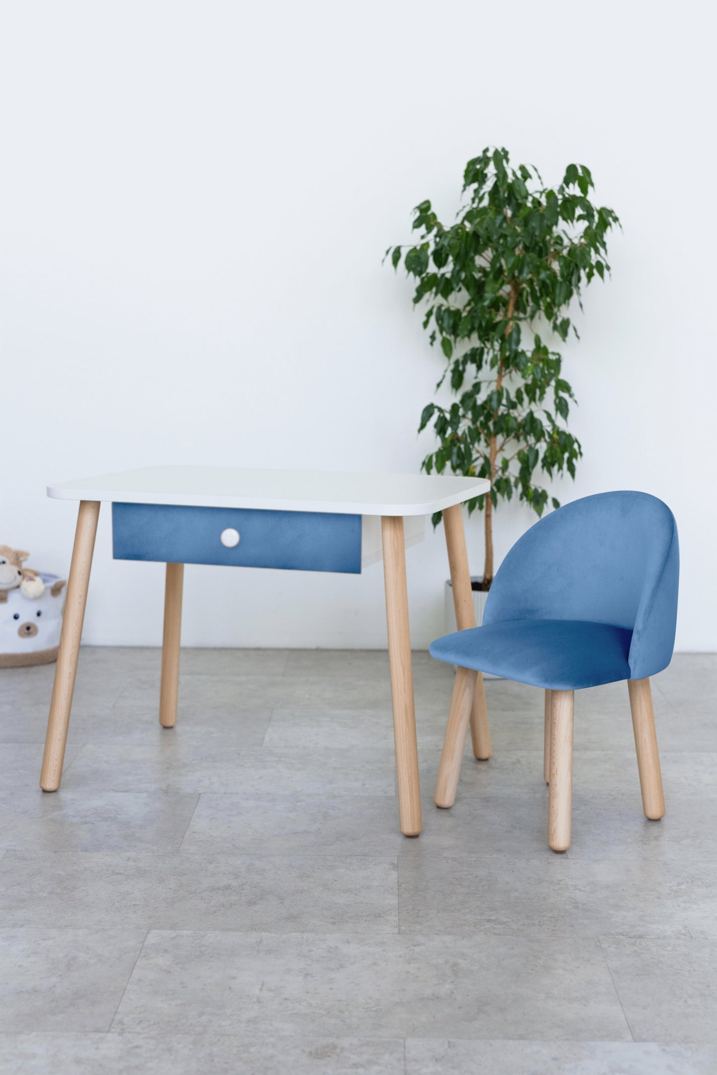 Furniture set: table with drawer and armchair, 2-4 years old, 90-105 cm, Cyan
