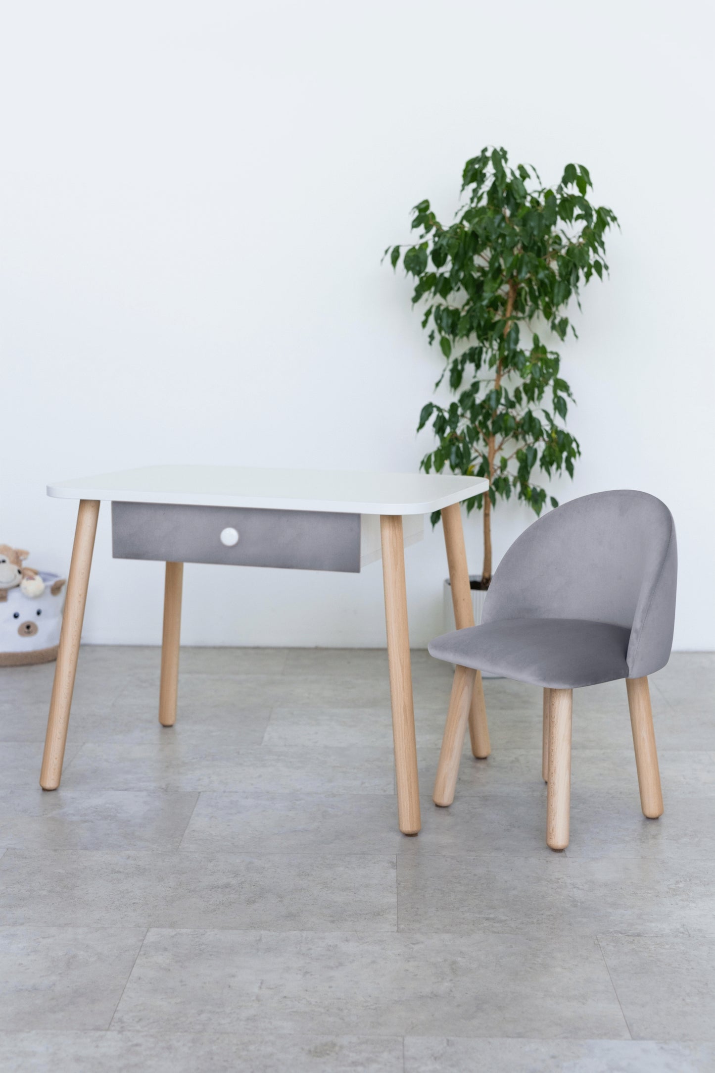 Furniture set: table with drawer and armchair, 2-4 years old, 90-105 cm, Gray