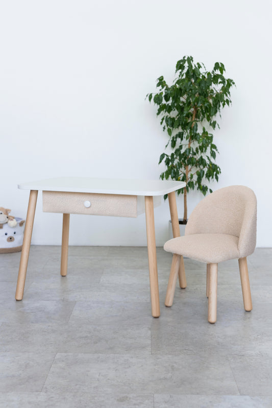 Furniture set: table with drawer and armchair, 3-5 years old, 105-115 cm, Bukle Beige Light