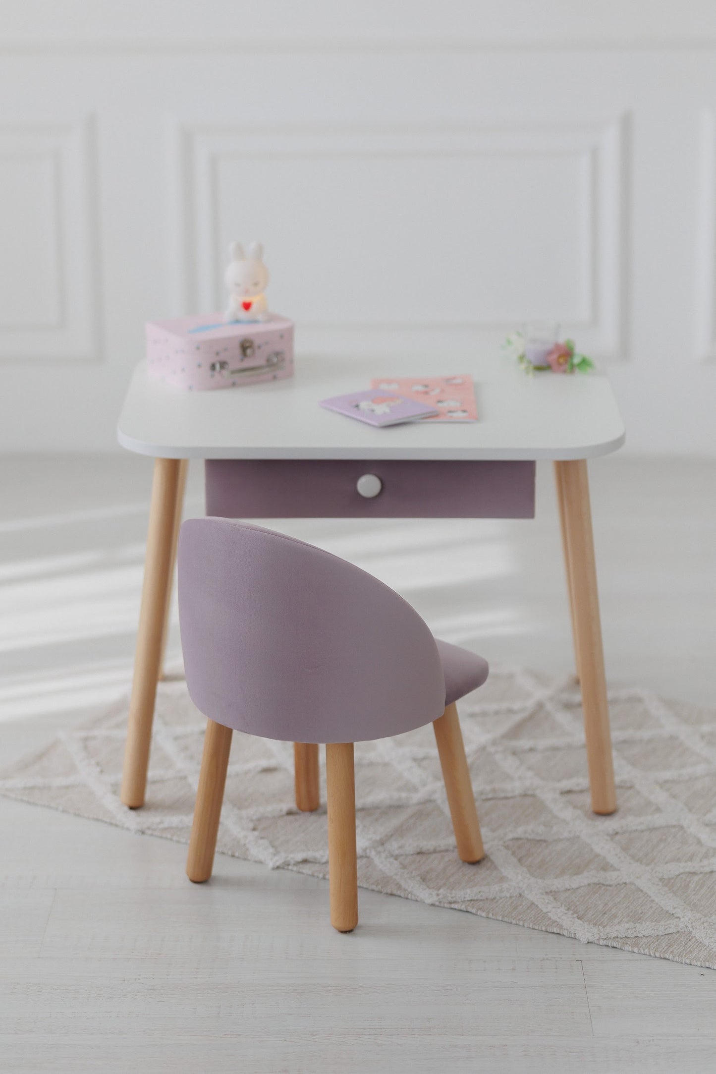 Furniture set: table with drawer and armchair, 3-5 years old, 105-115 cm, Lilac