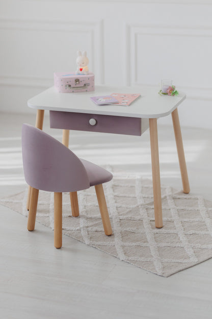 Furniture set: table with drawer and armchair, 3-5 years old, 105-115 cm, Lilac