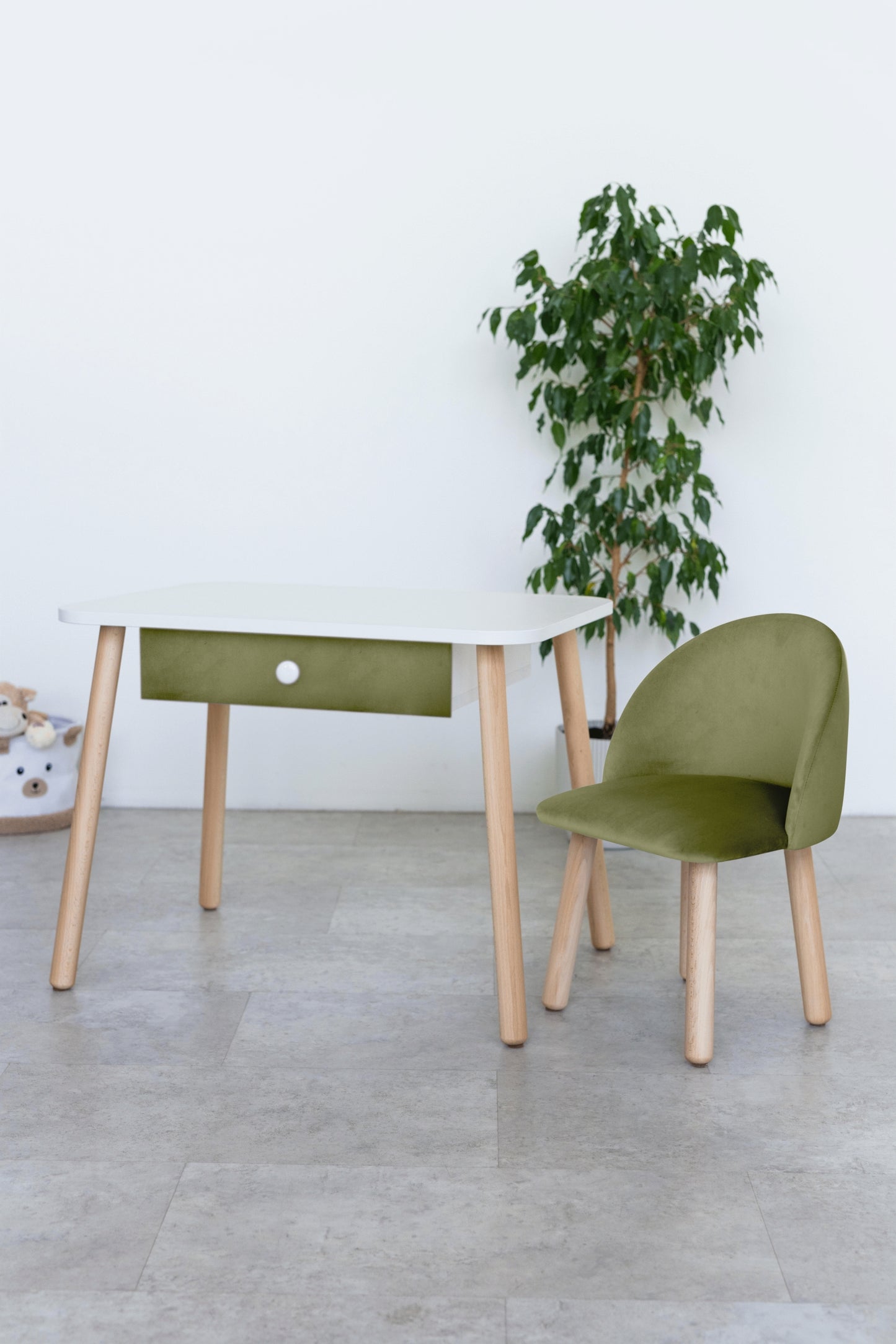 Furniture set: table with drawer and armchair, 3-5 years old, 105-115 cm, Olive