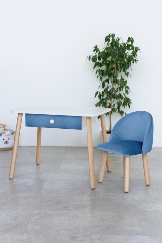 Furniture set: table with drawer and armchair, 5-7 years old, 115-125 cm, Cyan