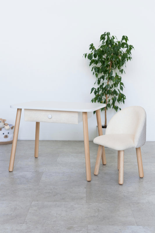 Furniture set: table with drawer and armchair, 5-7 years old, 115-125 cm, Bukle Milk