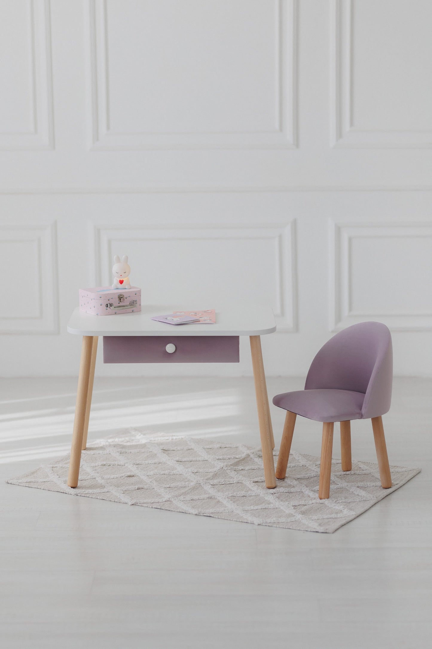 Furniture set: table with drawer and armchair, 5-7 years old, 115-125 cm, Lilac