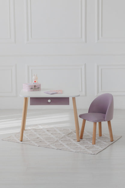 Furniture set: table with drawer and armchair, 5-7 years old, 115-125 cm, Lilac