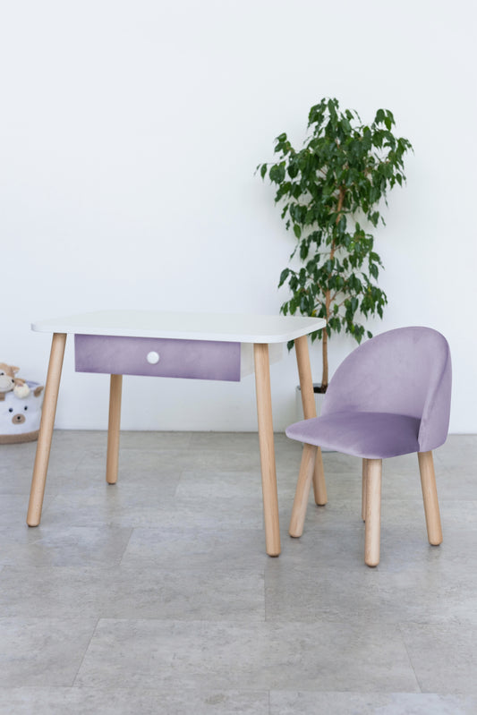Furniture set: table with drawer and armchair, 5-7 years old, 115-125 cm, Lilac