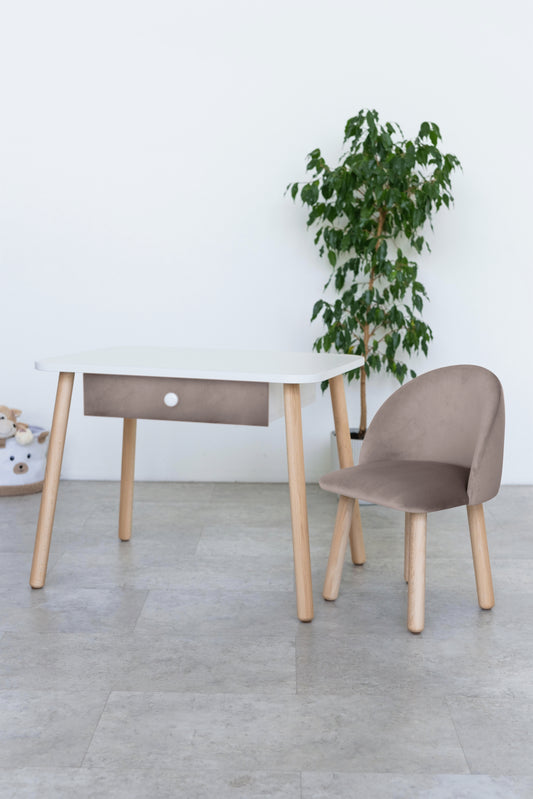 Furniture set: table with drawer and armchair, 5-7 years old, 115-125 cm, Cappuccino