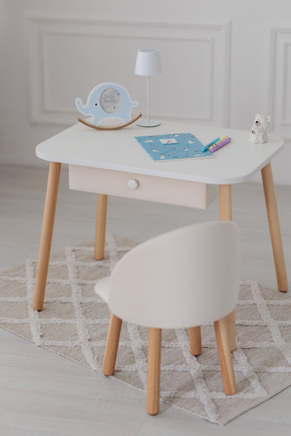 Furniture set: table with drawer and armchair, 5-7 years old, 115-125 cm, Milk