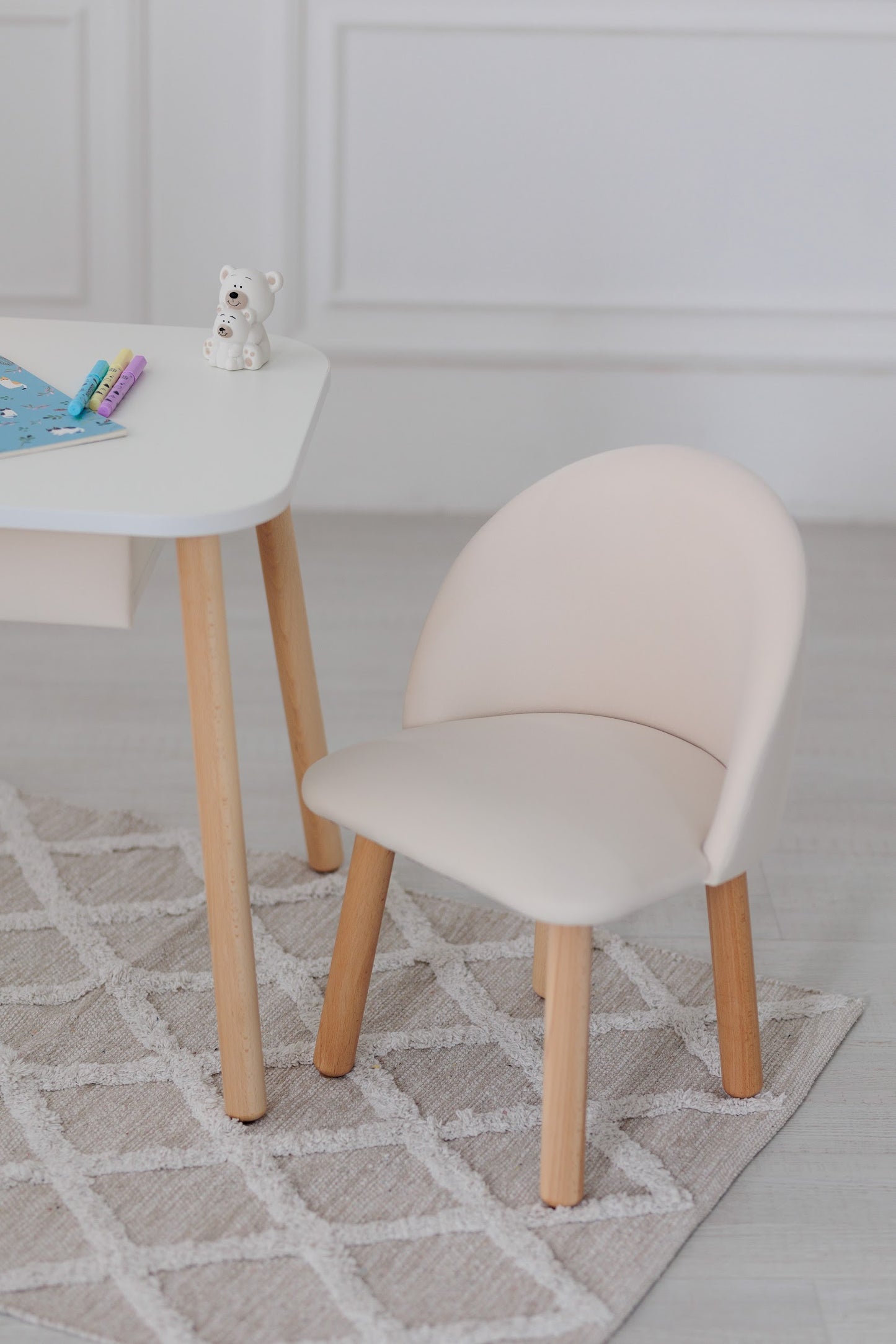 Furniture set: table with drawer and armchair, 5-7 years old, 115-125 cm, Milk